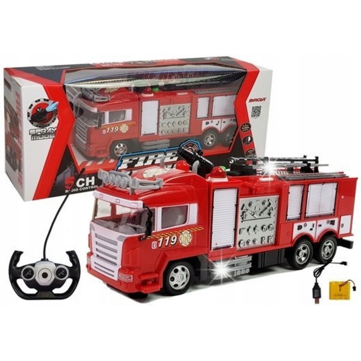 Masinuta de pompieri LEAN Toys R/C, rosu, 30x15x10cm