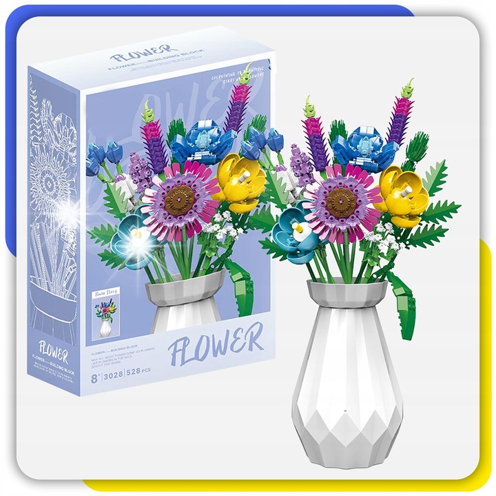 Конструктор Stator, цветя с ваза, 543 елемента, пластмаса, 38 см