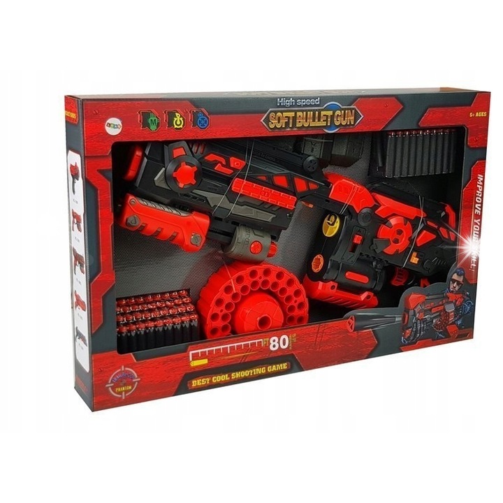 Пистолет за играчки, LEAN Toys, карабина с 40 дунапренови патрона, червено-черно, 60x30x9см