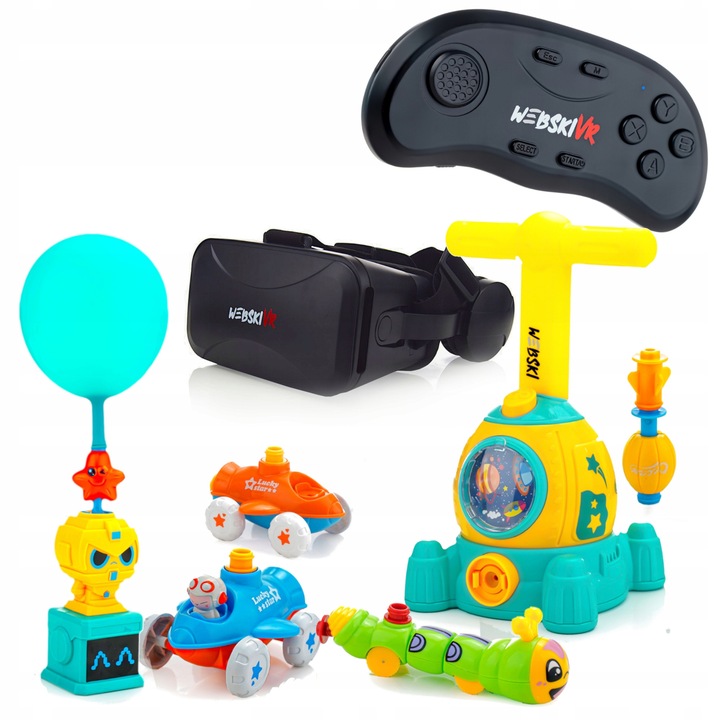 Ochelari VR Webski, set cu gamepad si pistol pneumatic pentru baloane, 175x80mm, filtr de lumina albastra
