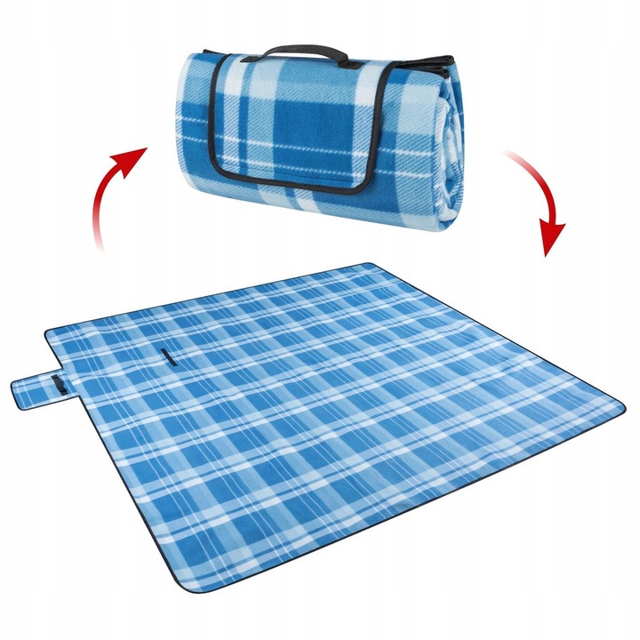 Mata picnic impermeabila XL 200x200cm, albastru, cu izolatie, pliabila, usor de transportat