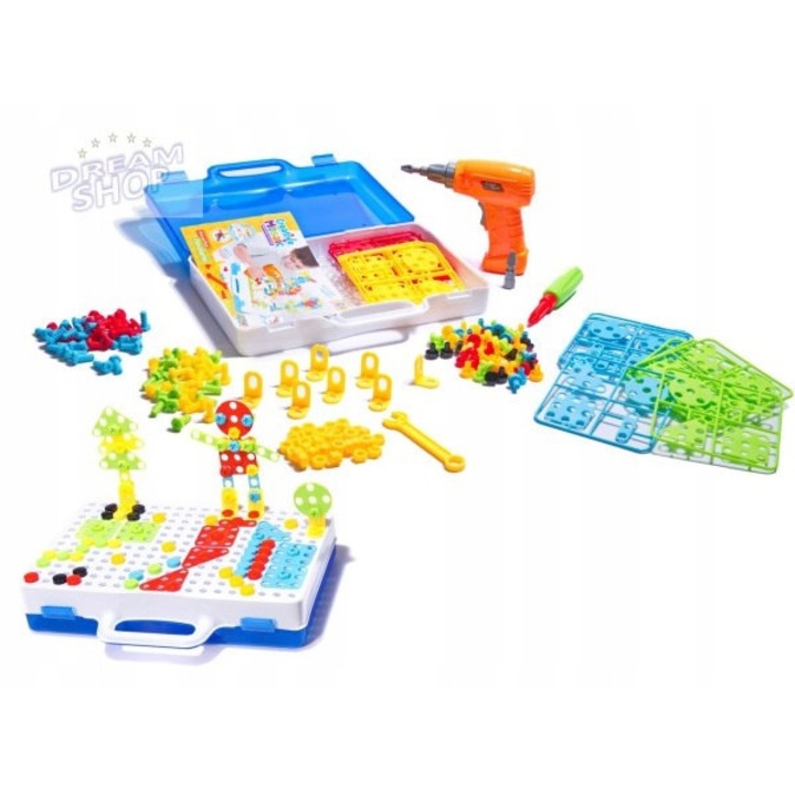 Конструктор LEAN Toys, креативна мозайка с 237 елемента, куфар 30x24x5,5см, дъска 30x19,5см