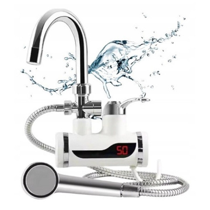 Incalzitor instant de apa electric, PrzyPas, 3000W, control temperatura LCD, alb,