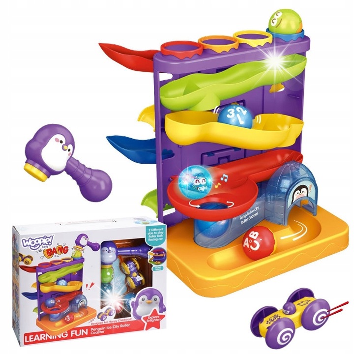 Woopie interaktív játék kalapáccsal és csúszdával, 3 éves kortól, 4 golyó, műanyag