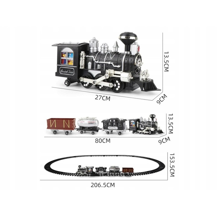 Játékvonat, LEAN Toys, mozdony és 3 vagon, hangeffektek, 206,5 cm x 153,5 cm