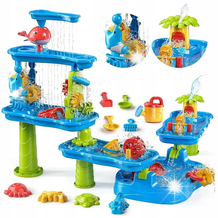 Интерактивна водна маса Woopie, маса за игра 6 в 1, с фонтан и пързалка, за вода и пясък, многоцветна, за деца над 3 години