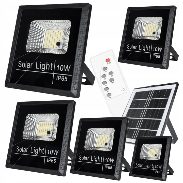 Комплект 5 LED соларни прожектора, Decorya, 10W, 800lm, IP65, с дистанционно, 5м кабел