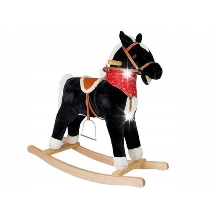 Gyermek hintaló, LEAN Toys, hangokkal, mozgó pofával és farokkal, 74 cm, sötétbarna színű