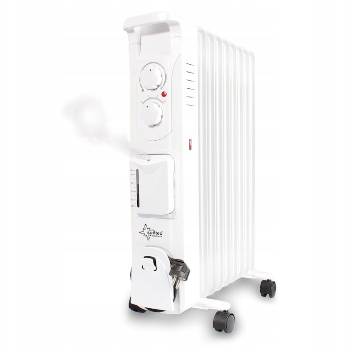 Radiator electric Suntec 2500W, 11 liste, cu functie de umidificare, alb, 51x25x63cm
