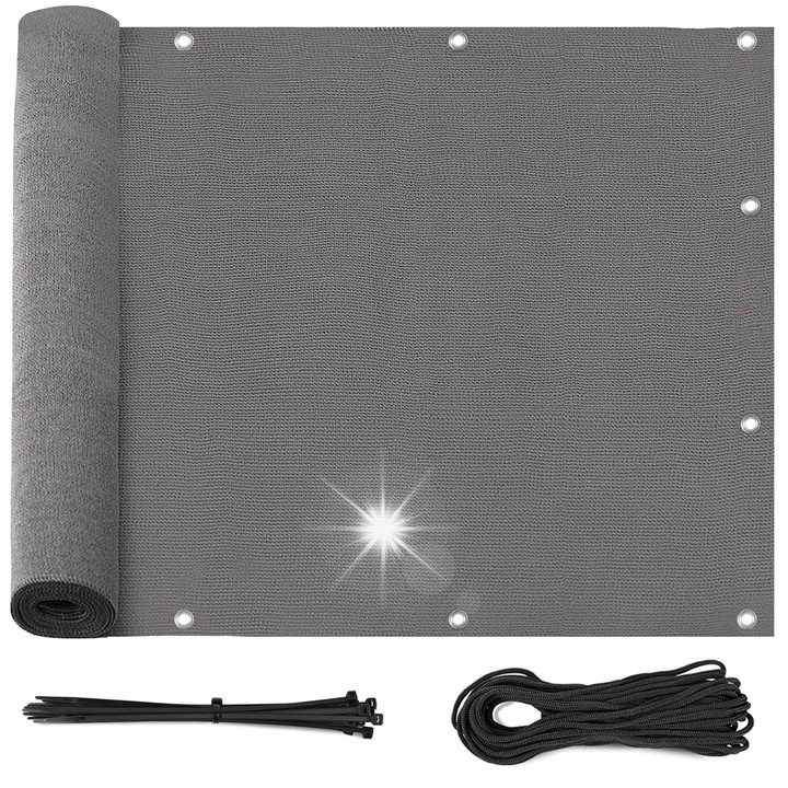 Erkély árnyékoló háló, 1x5m, szürke, HDPE anyag, 95% árnyékolás