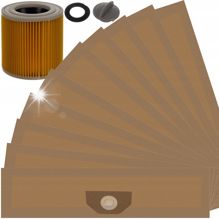 Комплект 10 торбички за прахосмукачка + 1 филтър, 73,5x21,3 см, кафяв цвят, марка MALATEC