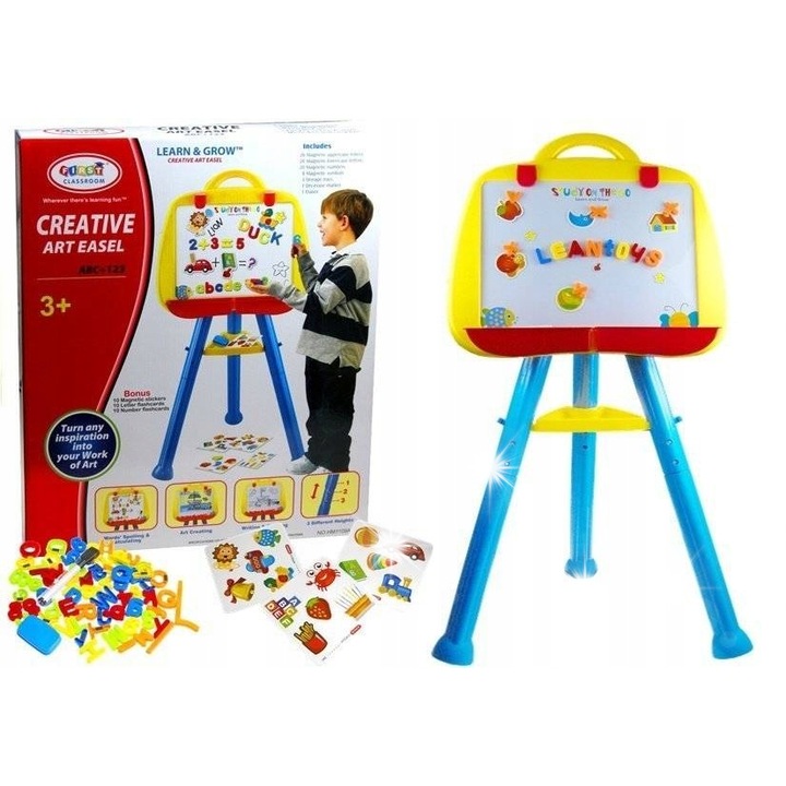 Mágneses állványtábla, LEAN Toys, 106x50 cm, kiegészítőkkel, kék, 3 év feletti gyermekeknek