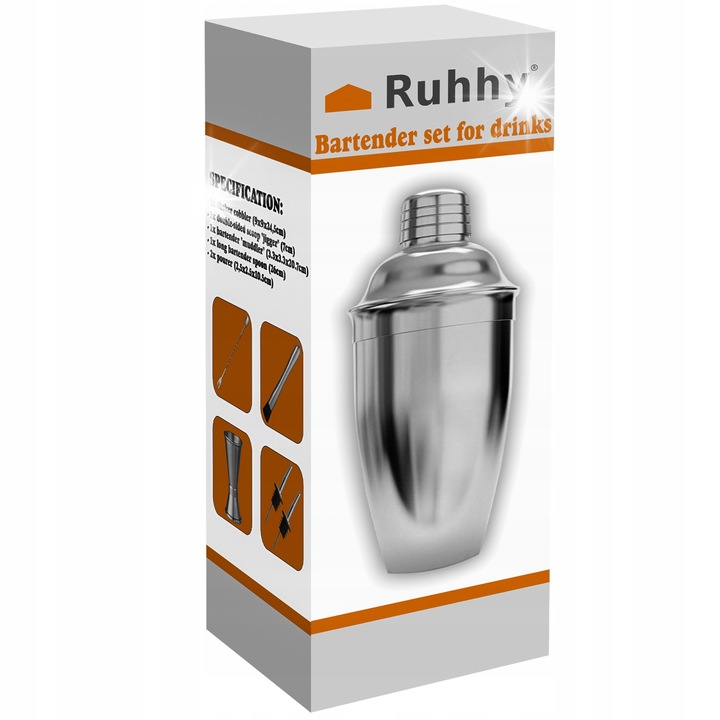 Bármixer készlet 6 részes, shaker 700 ml, inox, ezüst, 25x9 cm