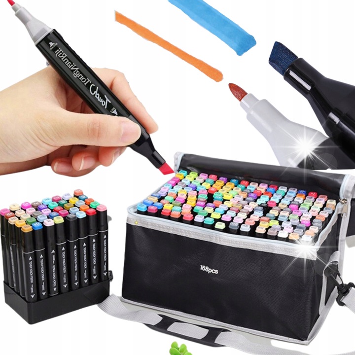 Készlet 168 Kétoldalas Színes Jelölő, Praktikus Tok, Vastagság 3-6mm/1-2mm, Többszínű