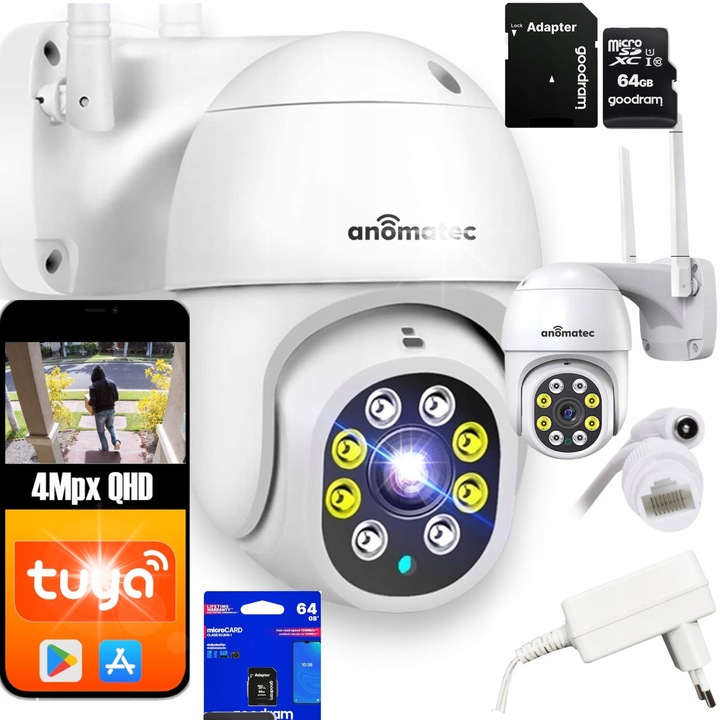 WiFi ротационна камера за наблюдение 4MP, с microSD карта 64GB, устойчива на атмосферни влияния, IP63, AN-SDIP4036-T1