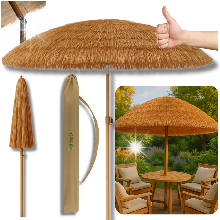 Плажен чадър Hawaiian, 170см, бежов, регулируем 105-185см, с включен калъф