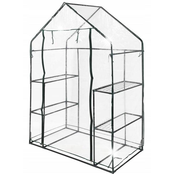 Mini kerti üvegház, 4 polcos, 195x143x73cm, zöld