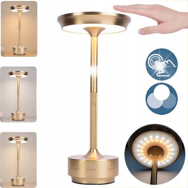 Lampa de birou LED fara fir, control tactil, metalica, 28x13x9cm, portabila