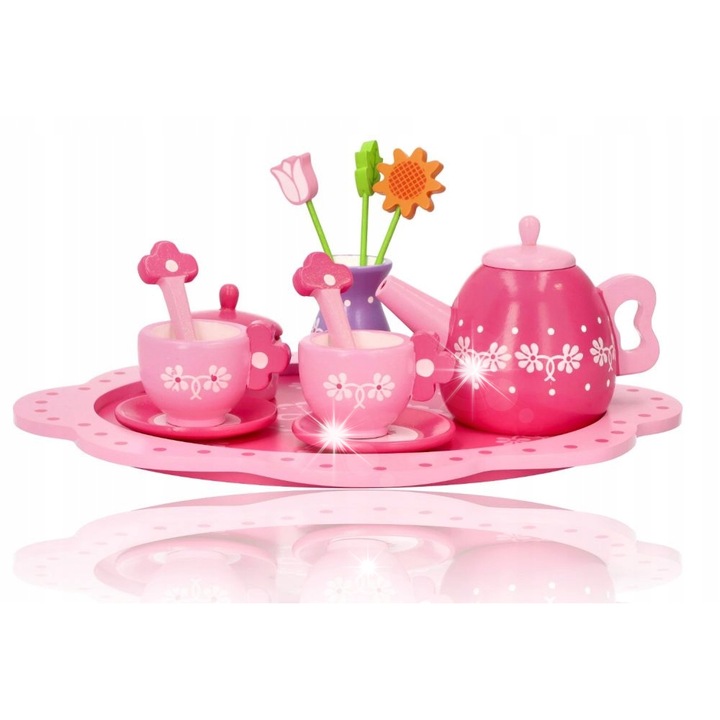 Lelin fa teáskészlet, virágos, 30x23,5cm, 3+ éves gyermekeknek