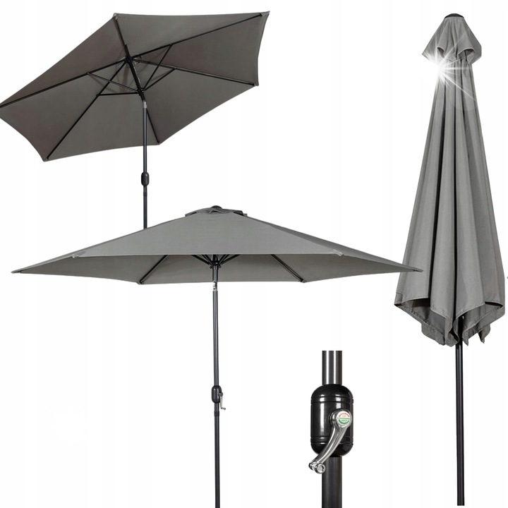 Сгъваем градински чадър, 270 см, полиестер 180G, алуминий, устойчив на атмосферни влияния, с манивелен механизъм