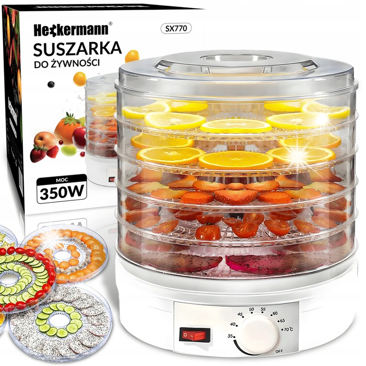 Електрически дехидратор Heckermann, 350W, 5 нива, температура 35-70°C, прозрачен