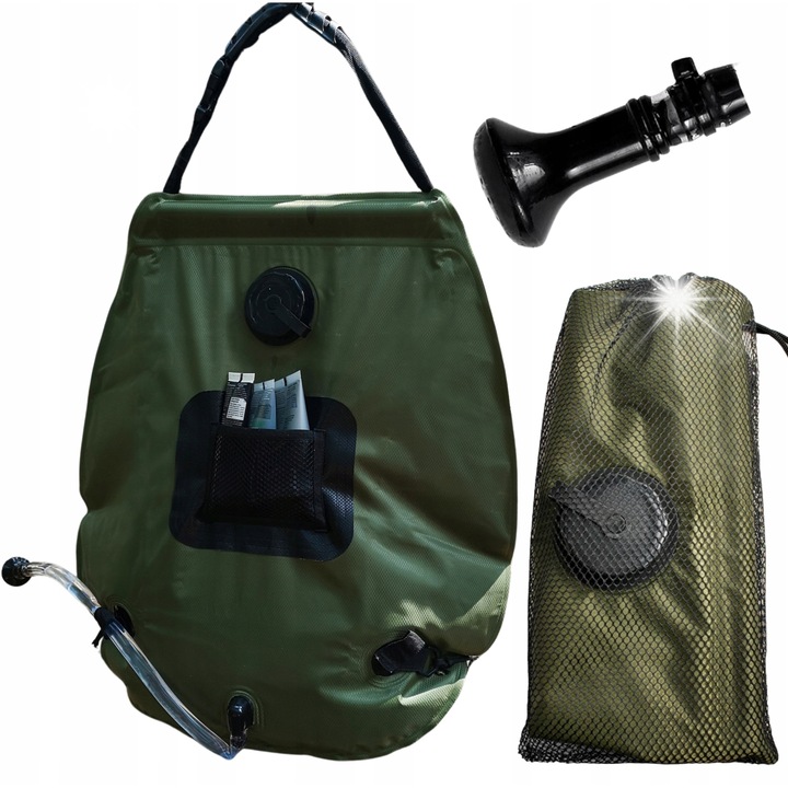 Преносим соларен туристически душ 20л, с термометър, 46x50см, черен