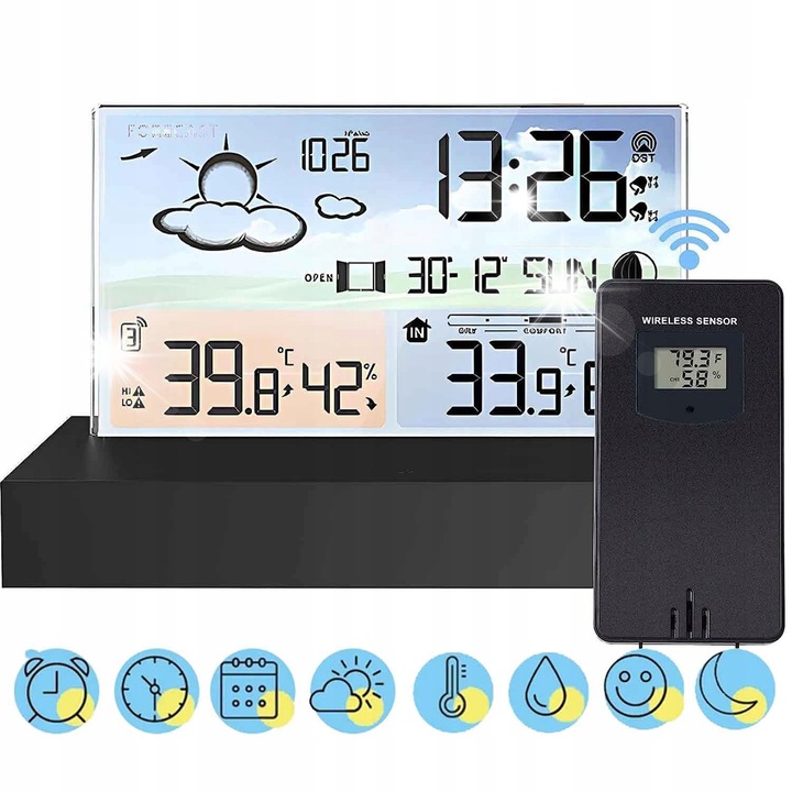 Метеорологична станция Bedee, термометър, барометър, външен сензор, многоцветна