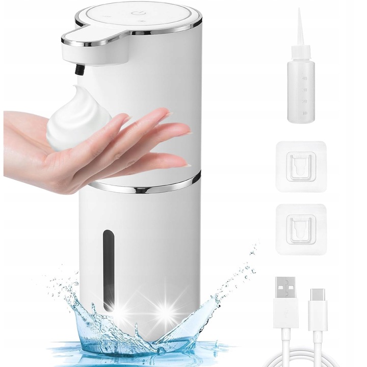 Adagoló automata szappanadagoló, hab típusú, fehér, 380 ml, érzékelővel, USB töltéssel