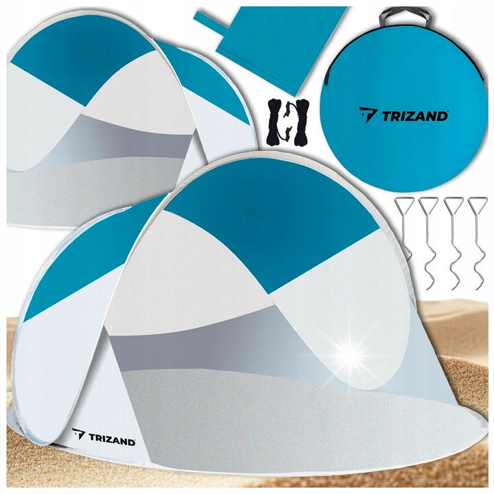 XL-es, önfelhúzós strandkunyhó, Iso Trade, 220x120x90cm, kék-szürke, kiegészítő készlettel