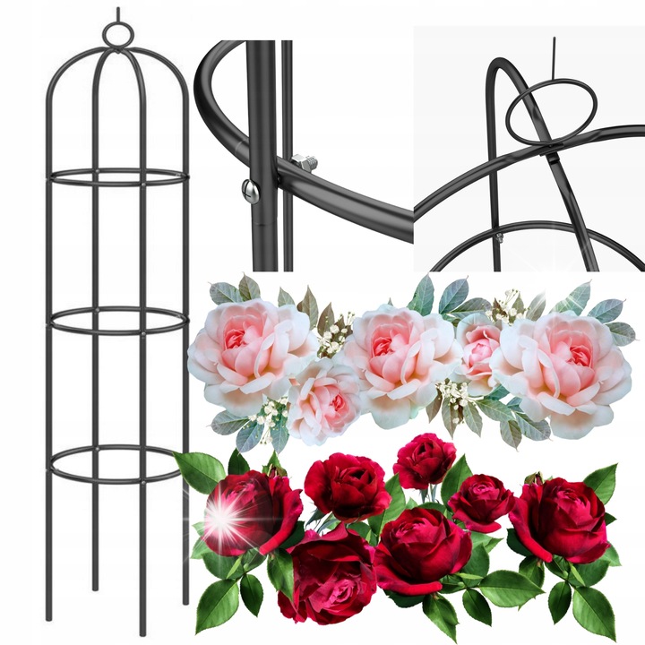 Метална пергола за цветя и катерливи растения, опора за рози, 195x40см, черна