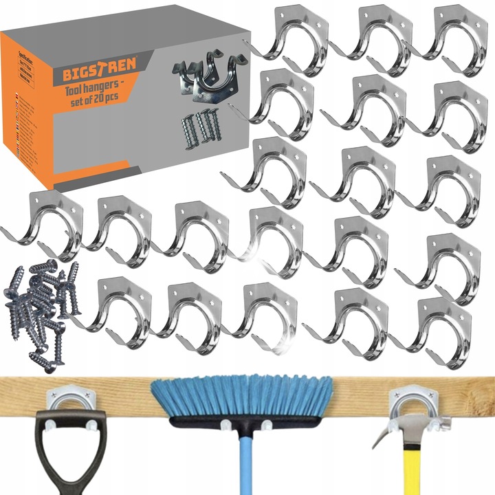 20 db fém támaszték kerti szerszámokhoz, Bigstren, ezüst, 6,5x7x5,5cm