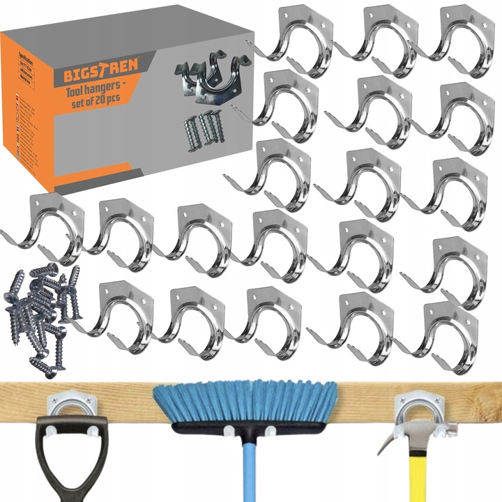 20 db fém tartó kerti szerszámokhoz, Bigstren, ezüst, 6,5x7x5,5cm