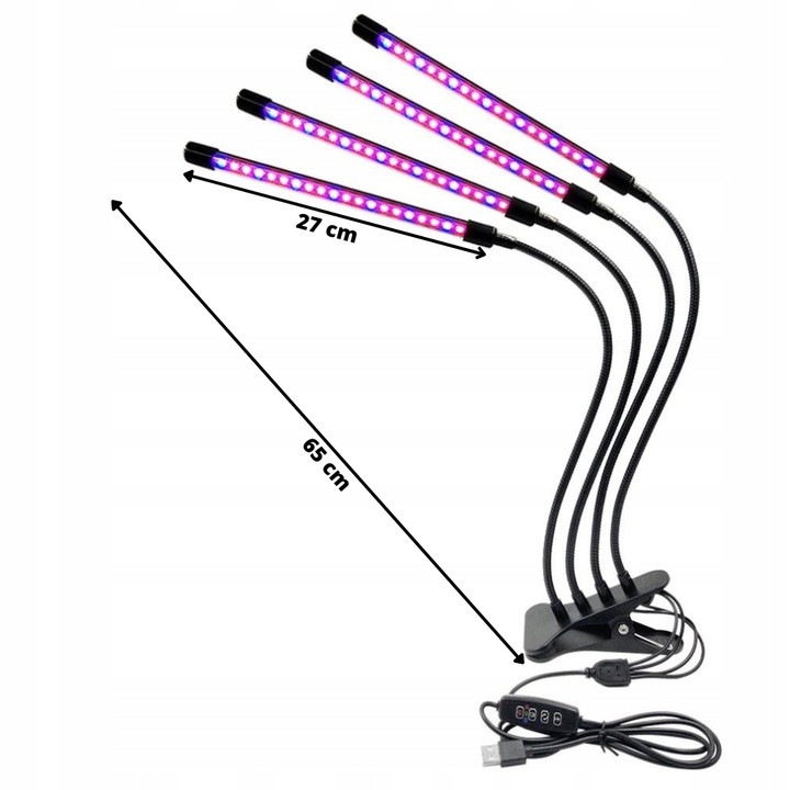 Lampa LED pentru cresterea plantelor, 4 capete, 80 LED-uri, 3 moduri, timer, 20W