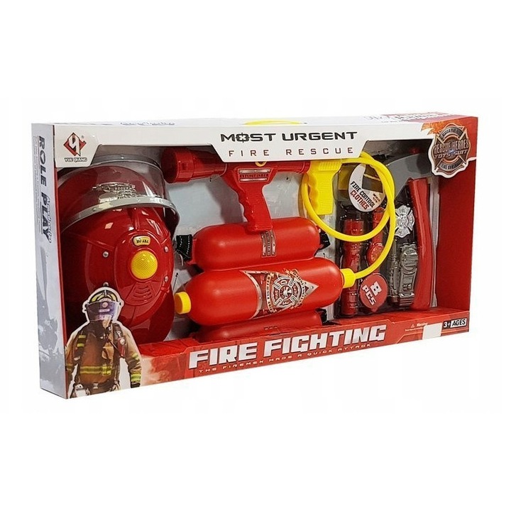 Комплект за игра Пожарникар за деца, LEAN Toys, червен