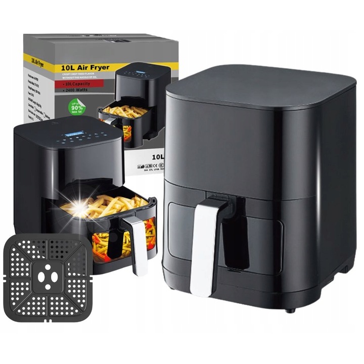 Friteuza 10L, 2400W, gőzfunkció, fekete, 37x36x32cm