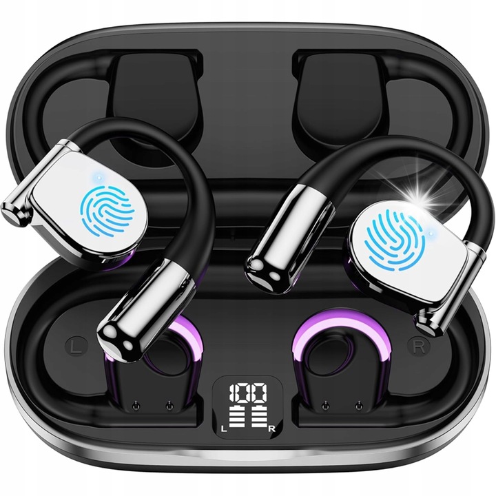 Vezeték nélküli fülhallgató, valós idejű fordítás, Bluetooth 5.4, fekete