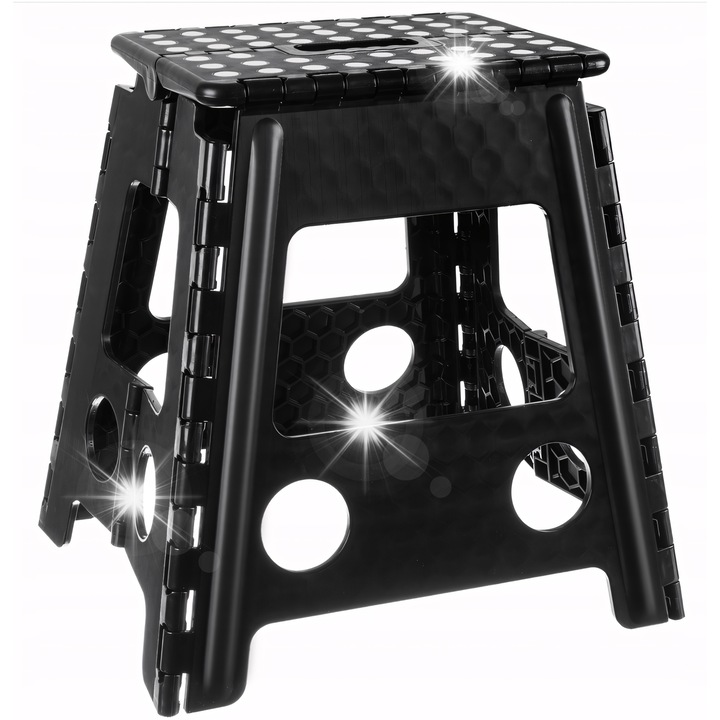 Сгъваема табуретка Malatec, противоплъзгаща, 39x40x22см, черно/бяло