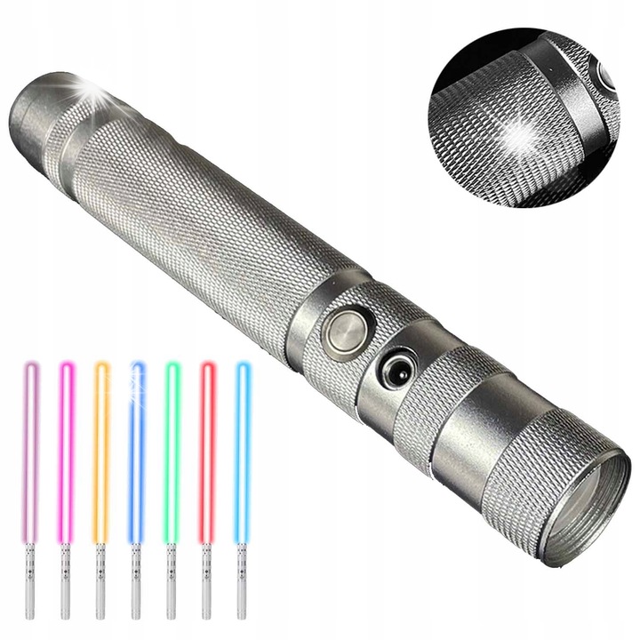 RGB fénykard, 14 szín, fém/műanyag, 77x3x3 cm, hanghatásokkal ellátott játék gyermekeknek