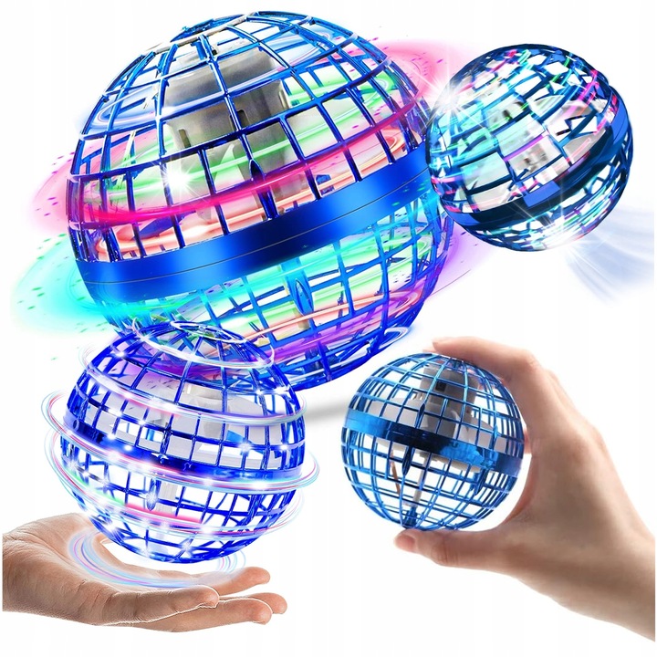 LED repülő labda, 9,5cm, kézzel irányítható, kék