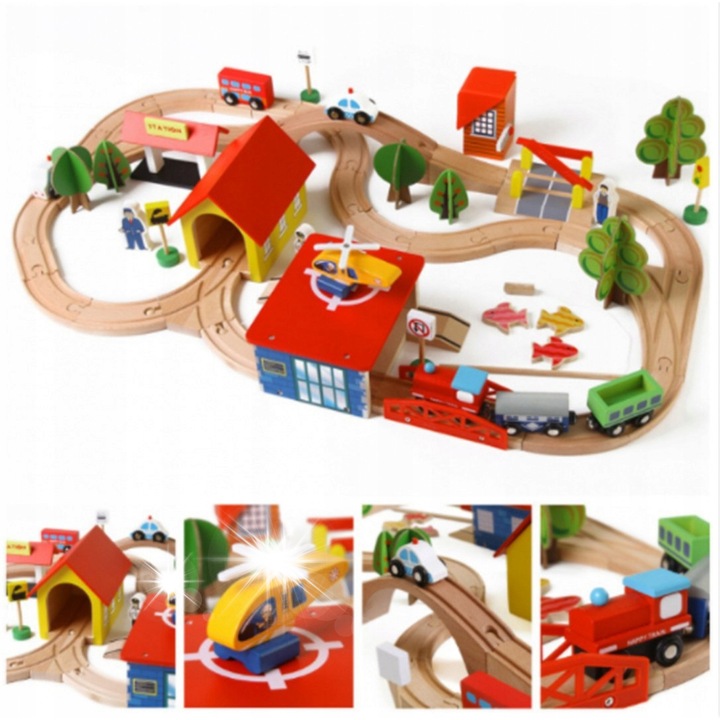 Játékvonat, Ramiz, mozdony 2 vagonnal, 69 darabos készlet, környezetbarát, 83x45cm