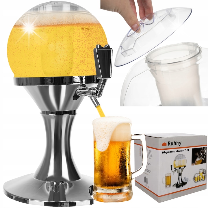 Dispenser bauturi, Ruhhy, 3,5l, design atractiv, cu suport pentru gheata, 41x24cm, set complet