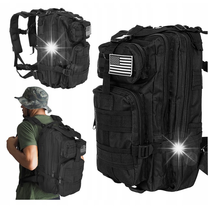 Trizand sport hátizsák, nagy modell, 5 rekeszes, vízálló, fekete, 44x28x16cm