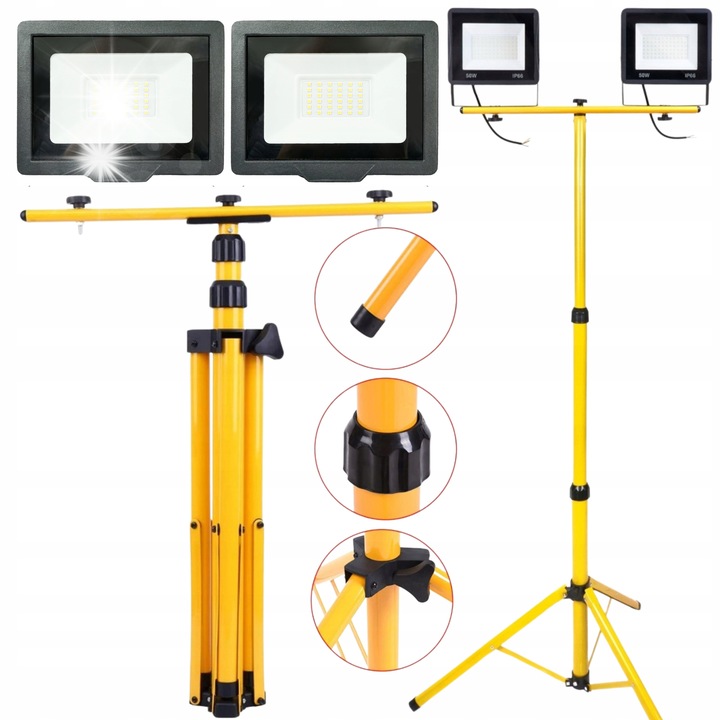 LED reflektor 2x50W dupla állvánnyal 140cm, IP65, 3500lm, 4500K