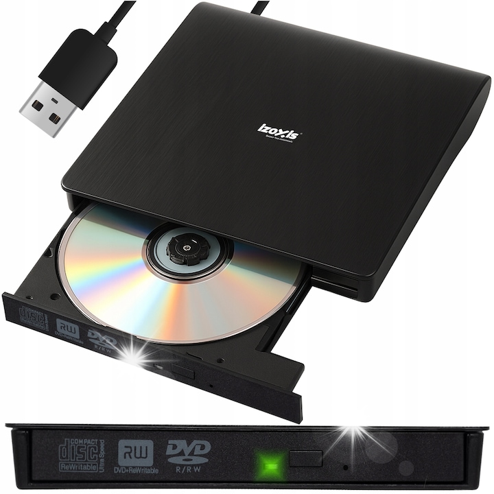 Unitate optica externa, IZOXIS, DVD RW USB, 14,6x14,5x2cm, negru