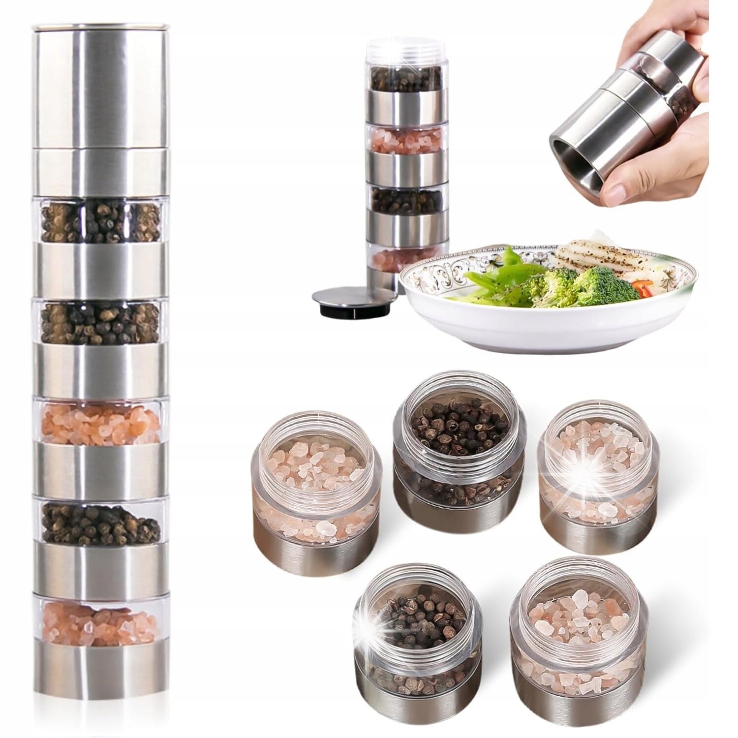 Set recipient pentru condimente 5 in 1, inox, argintiu, 25x5,3cm - eMAG.ro