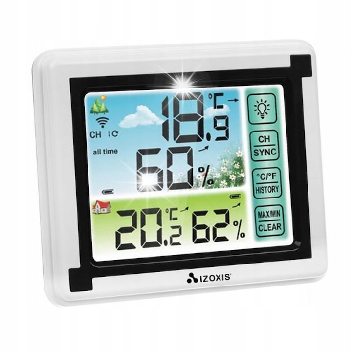 Метеорологична станция Izoxis, безжична, цветен дисплей, измерване на температура и влажност, 11x9x2,5см, пълен комплект