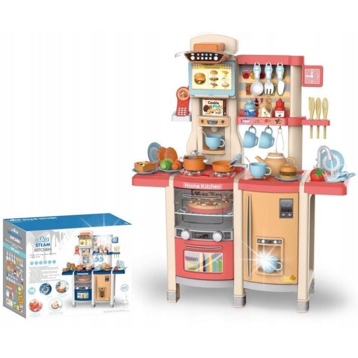 Ramiz interaktív gyermek konyha, 65 elem, hang- és fényfunkciók, rózsaszín, 100x30x80cm