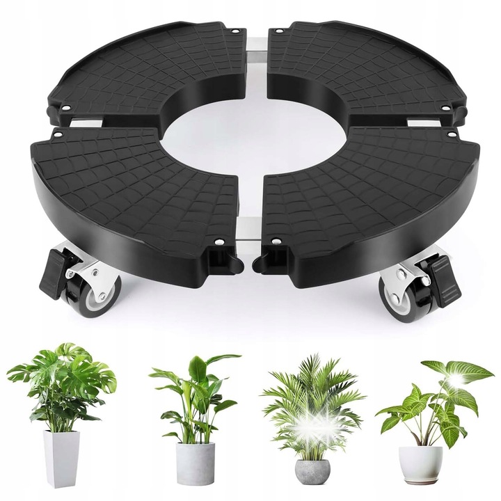 Baza mobila pentru ghivece, Bedee, 40-48cm, capacitate 150kg, culoare neagra