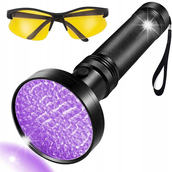 UV 100 LED lámpa, fekete, 19cm, védőszemüveggel, szett