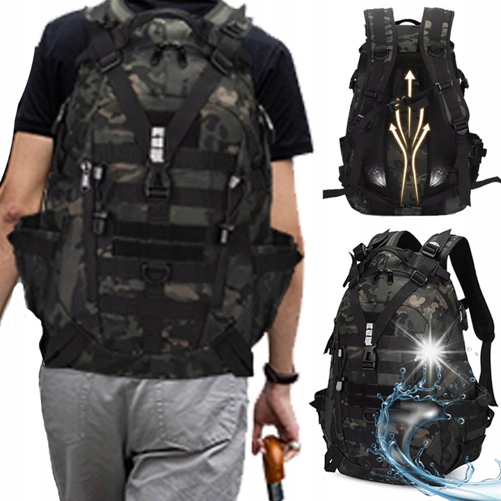Katonai terepszínű hátizsák 30l, túra, iskolai, férfi